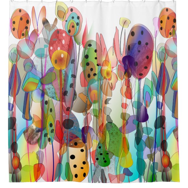 Whimsical Watercolor Floral Art Shower Curtain (Front)