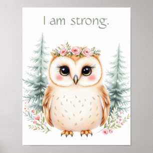 Whimsical Watercolor Floral Baby Owl Affirmation Poster