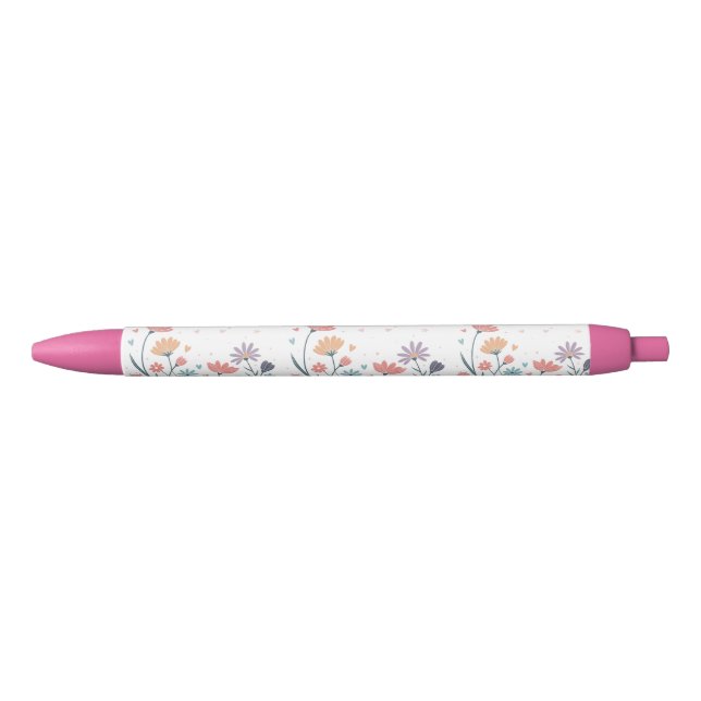 Whimsical Watercolor Floral  Black Ink Pen (Front)
