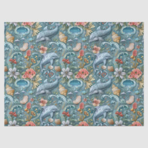 Whimsical Watercolor Floral Dolphins Decoupage Tissue Paper