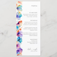 Whimsical Watercolor Floral Flat Wedding Menu