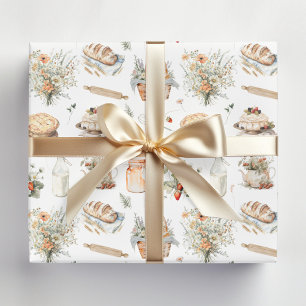 Whimsical Watercolor Floral Strawberry Country Wrapping Paper Sheet