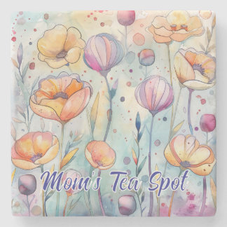 Whimsical Watercolor Flowers Square Coaster