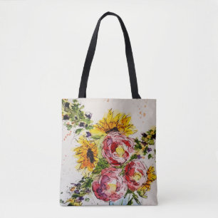 Whimsical Watercolor Flowers Tote Bag