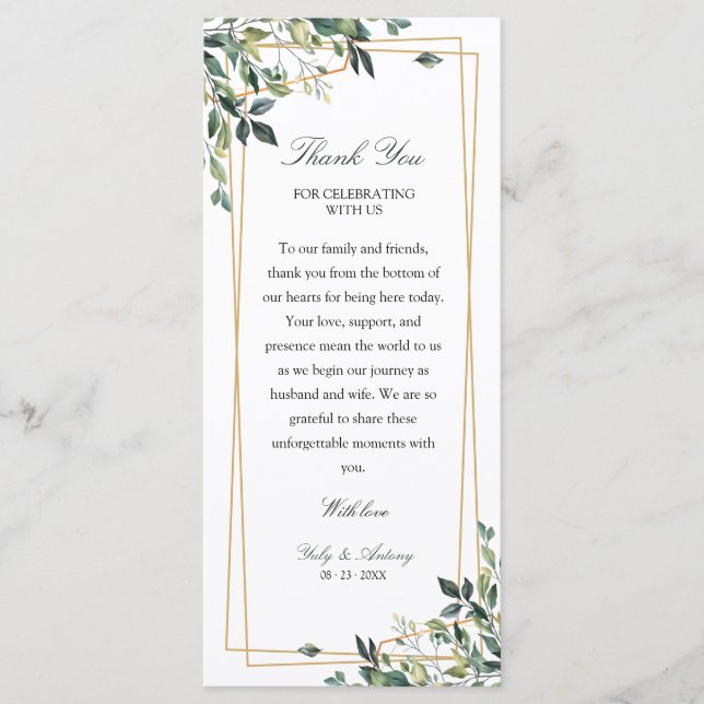 Whimsical Watercolor Foliage Thanks Table Card (Front)