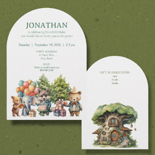 Whimsical Watercolor Forest Birthday Invitation