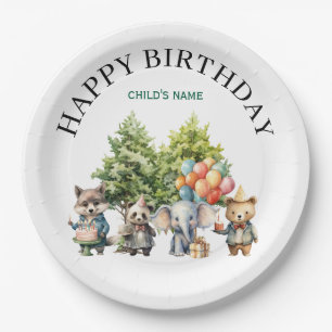 Whimsical Watercolor Forest Birthday Paper Plate