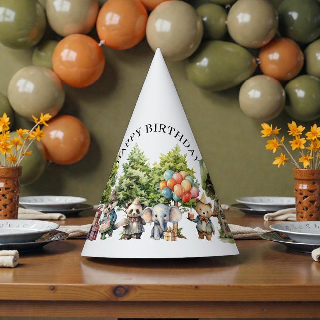 Whimsical Watercolor Forest Birthday Party Hat (Creator Uploaded)