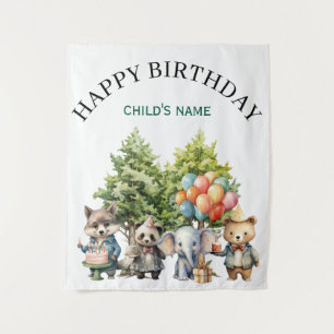 Whimsical Watercolor Forest Birthday Tapestry