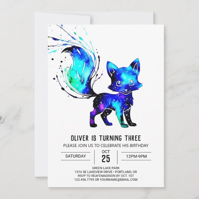 Whimsical Watercolor Fox Digital Boy Birthday Invitation (Front)