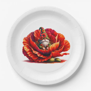 Whimsical Watercolor Garden Gnome Paper Plate