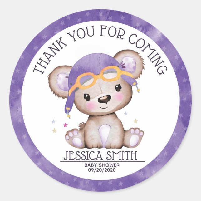 Whimsical Watercolor Girl Pilot Teddy Bear Classic Round Sticker (Front)
