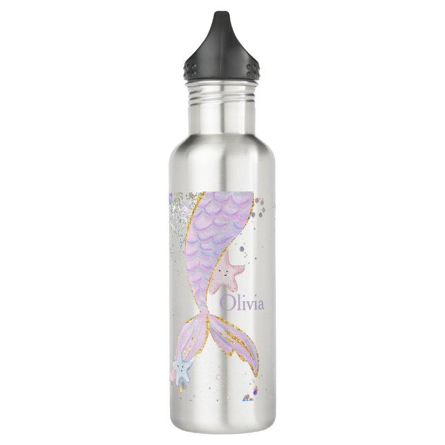 Whimsical Watercolor Glitter Mermaid Tail 710 Ml Water Bottle (Left)