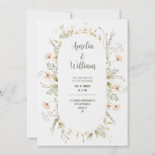 whimsical watercolor green wildflower wedding card