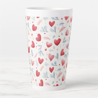 Whimsical Watercolor Hearts and Leaves Pattern Latte Mug