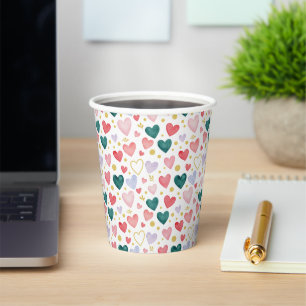 Whimsical Watercolor Hearts & Golden Glint Paper Cups