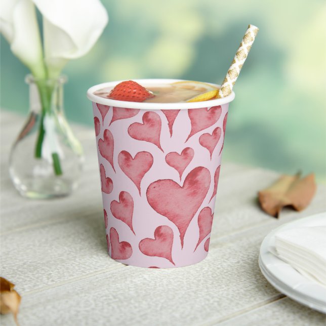 Whimsical Watercolor Hearts Valentine's Day Paper Cups (Insitu)