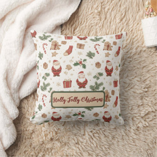Whimsical Watercolor “Holly Jolly Christmas” Cushion