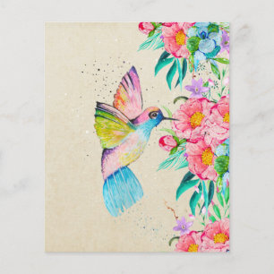 Whimsical watercolor hummingbird and flowers flyer