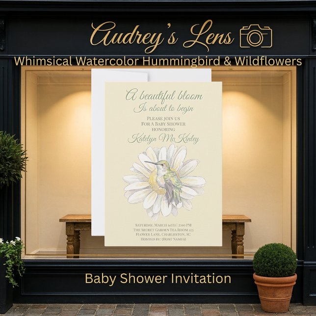 Whimsical Watercolor Hummingbird & Daisy Invitation (Creator Uploaded)