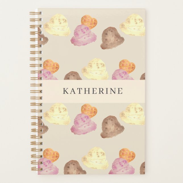 Whimsical Watercolor Ice Cream Scoops Planner (Front)