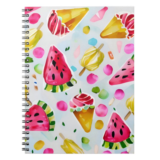 Whimsical watercolor ice cream watermelons notebook (Front)