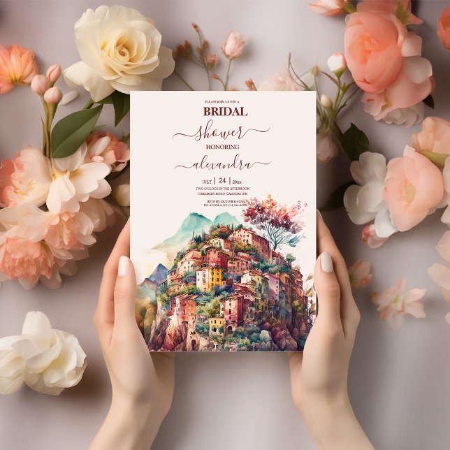 Whimsical Watercolor Italian Destination Bridal Invitation (Creator Uploaded)