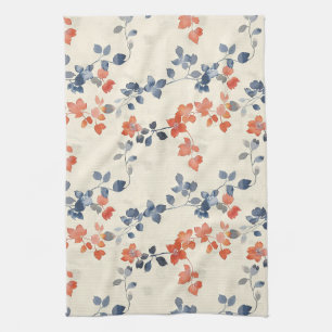 Whimsical Watercolor Japanese Floral Tea Towel