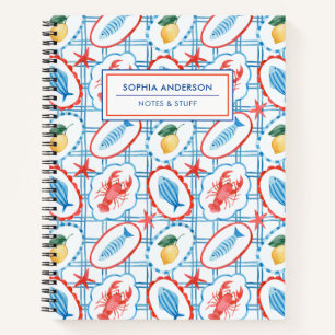 Whimsical Watercolor Lobster & Lemon Custom Spiral Notebook