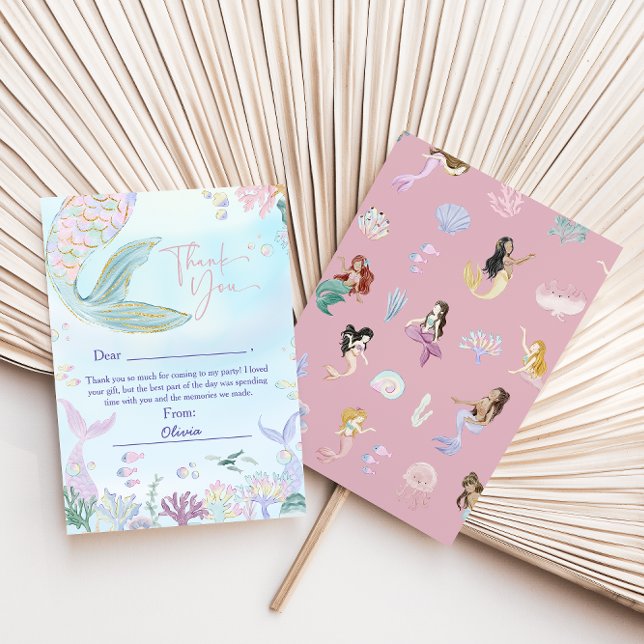 Whimsical Watercolor Mermaid Birthday Party  Thank You Card (Creator Uploaded)