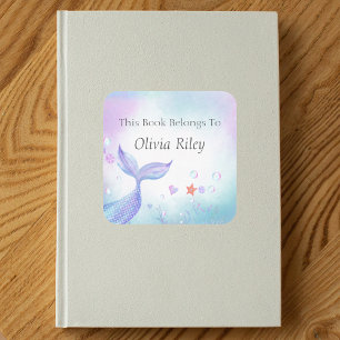 Whimsical Watercolor Mermaid This Book Belongs To Square Sticker