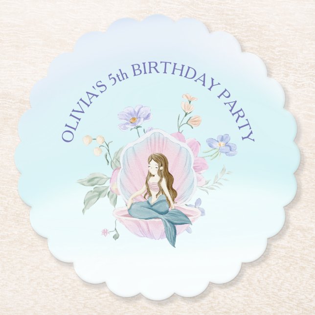 Whimsical Watercolor Mermaids Under the Sea Paper Coaster (Front)