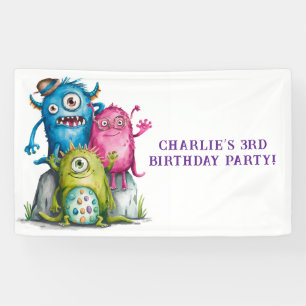 Whimsical Watercolor Monsters Kid's Birthday Party Banner