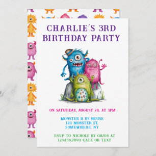Whimsical Watercolor Monsters Kid's Birthday Party Invitation