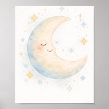 Whimsical watercolor moon and stars nursery