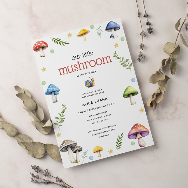 Whimsical Watercolor Mushroom Baby Shower Invitation (Creator Uploaded)
