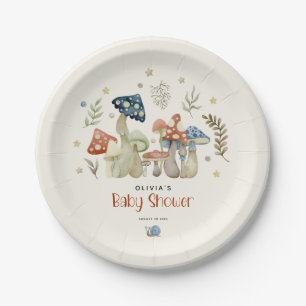 Whimsical Watercolor Mushroom Baby Shower  Paper Plate