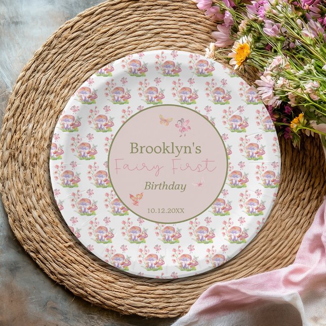 Whimsical Watercolor Mushroom Fairy First Birthday Paper Plate (Whimsical Watercolor Mushroom Fairy First Birthday Paper Plates)