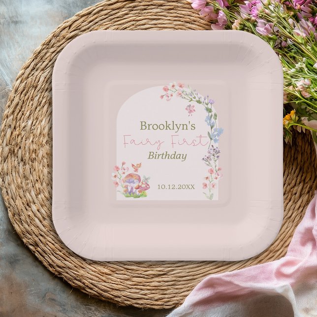 Whimsical Watercolor Mushroom Fairy First Birthday Paper Plate (Whimsical Watercolor Mushroom Fairy First Birthday Paper Plates)