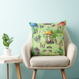 Whimsical Watercolor Mushroom Garden Cushion