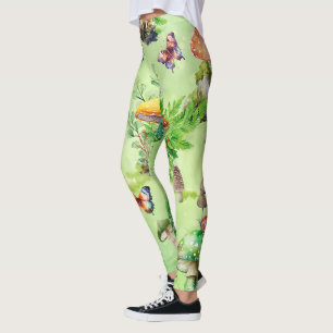 Whimsical Watercolor Mushroom Garden Leggings