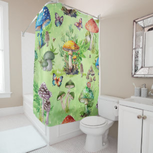 Whimsical Watercolor Mushroom Garden Shower Curtain