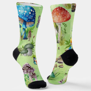 Whimsical Watercolor Mushroom Garden Socks