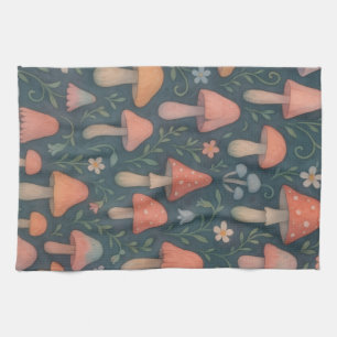 Whimsical Watercolor Mushroom Pattern Tea Towel