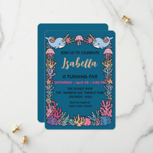 Whimsical Watercolor Narwhal fish Unicorn of the Save The Date