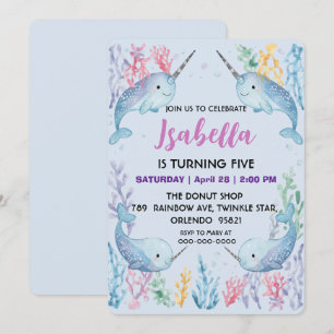 Whimsical Watercolor Narwhal fish Unicorn of the Save The Date
