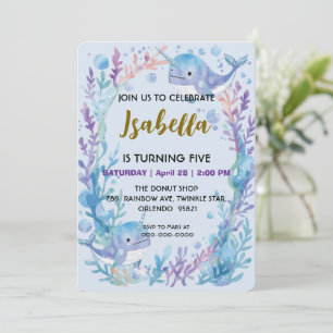 Whimsical Watercolor Narwhal fish Unicorn of the Save The Date