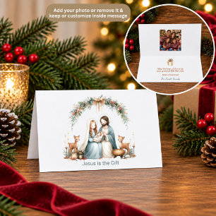 Whimsical Watercolor Nativity Scene Christmas Card