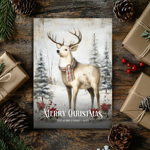Whimsical Watercolor Neutral Colors Christmas Deer Holiday Card