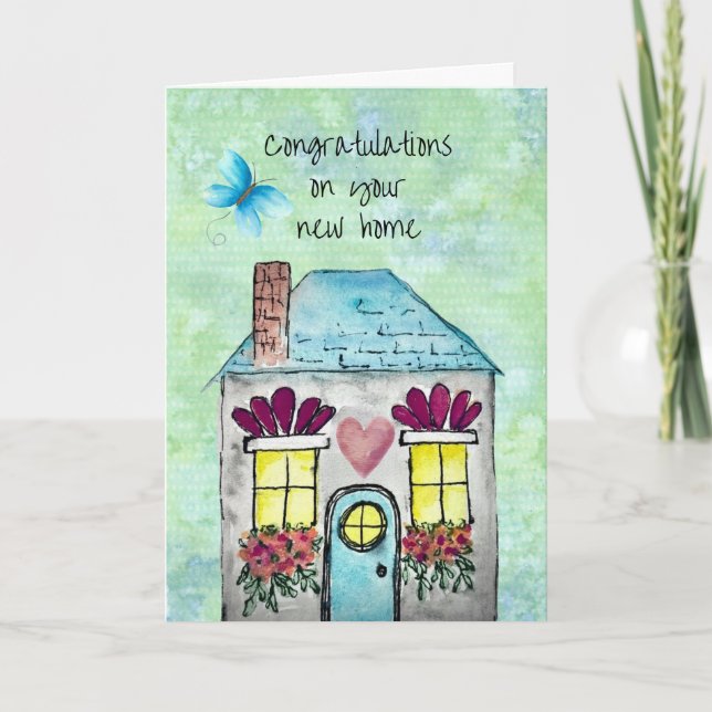 Whimsical Watercolor New Home Card (Front)
